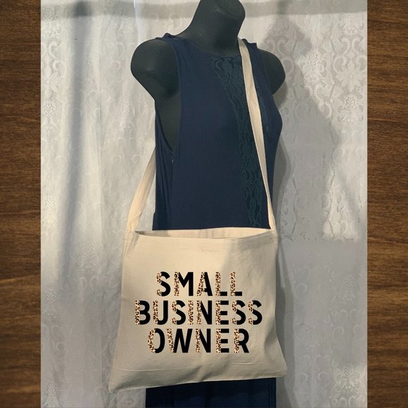 Small Business Owner Cotton Canvas Messenger Tote Bag with Long Strap - Picture 1 of 2